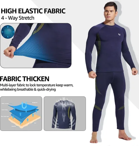 Vista 3 de UNIQUEBELLA Men's Thermal Underwear Sets Top & Long Johns Fleece Sweat Quick Drying Thermo Base Layer