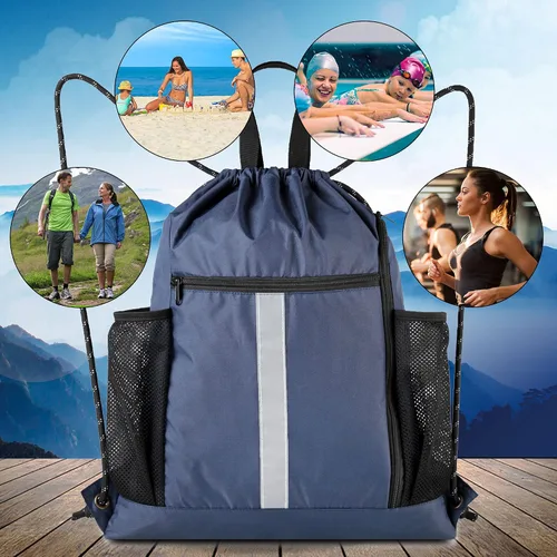 Vista 6 de BeeGreen Mochila deportiva con cordón y compartimento para zapatos y dos soportes para botellas de agua