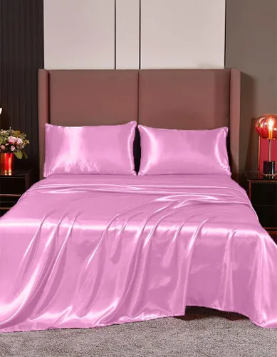 Vista 14 de Juego de sábanas de satén de seda de 4 piezas Sábana bajera Sábana encimera Funda de almohada Calidad de hotel sedoso suave y lujoso
