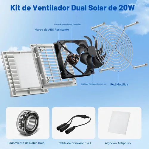 Vista 3 de Kit de ventilador solar de 20 W con batería