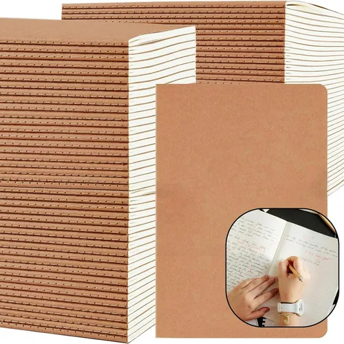Vista 9 de Paquete de 50 Cuadernos Kraft con Líneas A5 de 8.3x5.5 Pulgadas, Diarios de Viaje Cuadernos al Por Mayor, Cuadernos de Materias 34 Hojas 68 Páginas