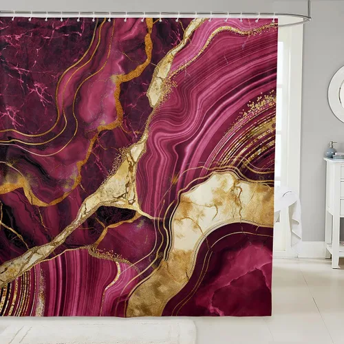 Vista 35 de Erosebridal Cortina de ducha de mármol negro, 72 pulgadas de ancho x 72 pulgadas de largo, juego de baño con grietas doradas, tela de textura