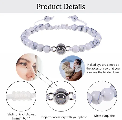 Vista 4 de Lam Hub Fong Pulseras personalizadas con imagen en el interior para hombres, regalos de Navidad, pulsera de cuentas con foto para hombres, regalos
