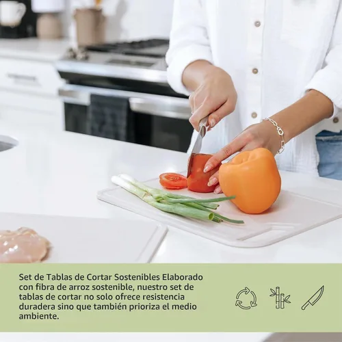 Vista 5 de KitchenEdge Juego de tablas de cortar de fibra de arroz con soporte, 2