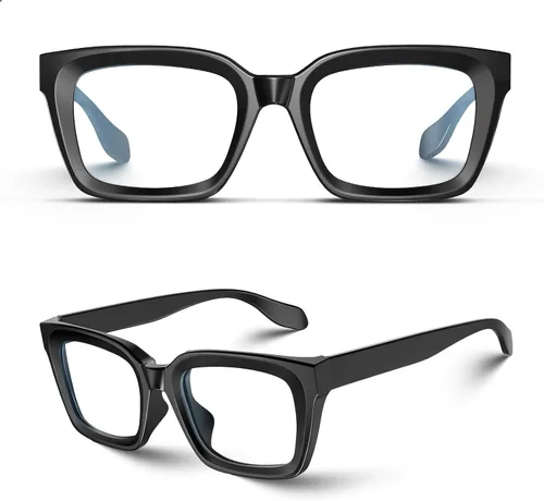 Vista 4 de Square Blue Light Glasses for woman Chunky Oversized negro (Black&Clear)