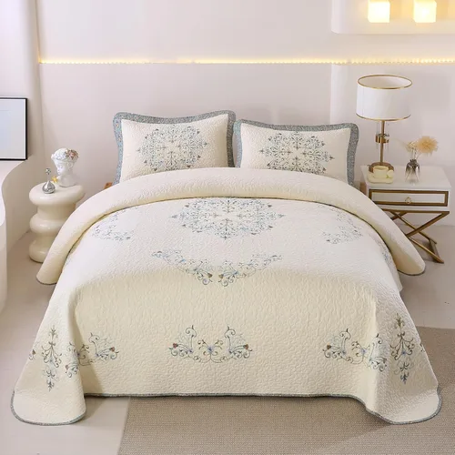 Vista 5 de vctops Juego de 2 fundas de almohada elegantes bordadas con flores, tamaño Queen, 100% algodón, decorativas, acolchadas (azul, 20 x 26 pulgadas)