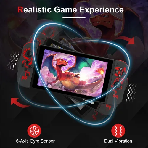 Vista 5 de PPKKAI for Nintendo Switch Controller, Dragon Controllers for SwitchLiteOLED, Replacement Controllers with Dual VibrationWake-up