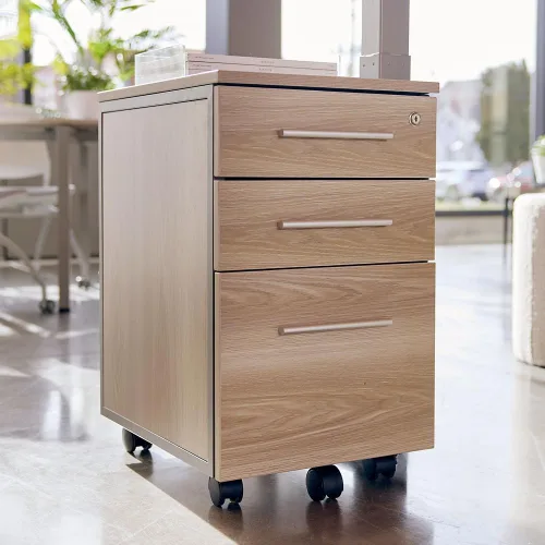 Vista 2 de NBF archivador de 3 cajones móvil laminado pedestal de almacenamiento, gris