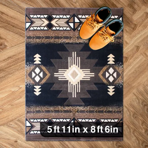 Vista 14 de YHSF South West - alfombra estilo nativo americano del suroeste C318 - fácil de limpiar, gruesa, suave, duradera, alfombra inspirada en tribus