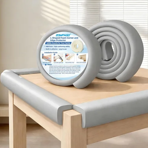 Vista 14 de ZOMPAGO Rollo protector de bordes de bebé (6.56 pies) y 8 protectores de esquina, protectores de esquina de espuma blanca para muebles, esquinas