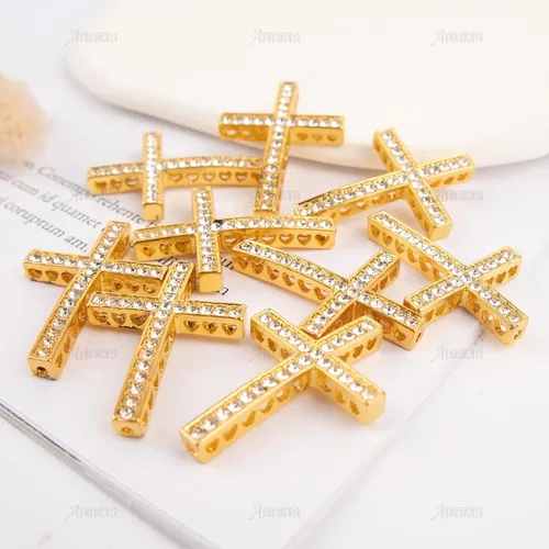 Vista 7 de AUEAR, Encantos de cruz con incrustaciones de cristal, cuentas de conector de metal lateral para pulseras y bisutería