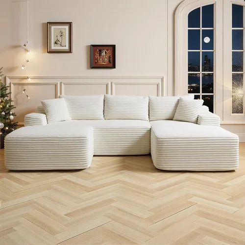 Vista 25 de Cloud Sofá modular moderno de 108 pulgadas con asiento profundo, sofás de pana sin hueso con diván en forma de L para sala de estar, no requiere