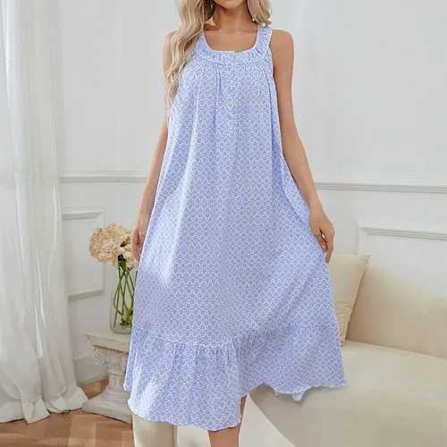 Vista 3 de FMIRREO Camisón de algodón para mujer, sin mangas, suave, cómodo, camisón largo para mujer