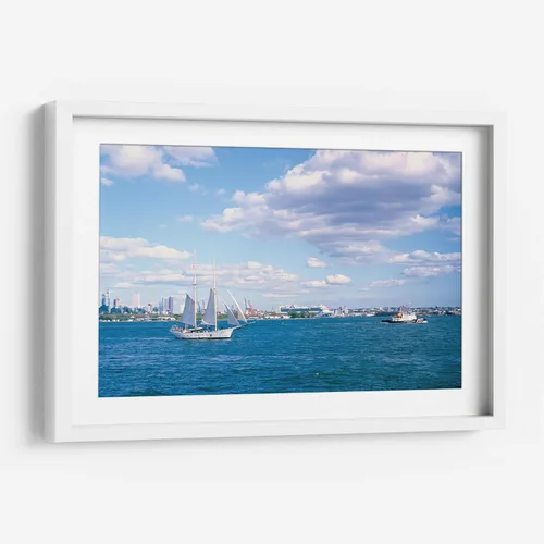 Vista 10 de Canvas Lab Sailboat leaving Manhattan by Raúl Ruz 11 x 7 in Fine Art Framed Print, Frame Color: Black, With Mat Scenery, Beaches and seas