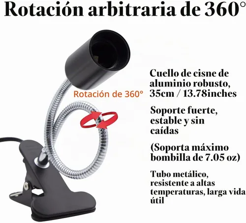 Vista 3 de Soporte de Lámpara con Clip Ajustable Interruptor Luz de Clip Flexible Soporte de Lámpara con Clip Soporte de Lámpara de Escritorio con Clip Zócalo