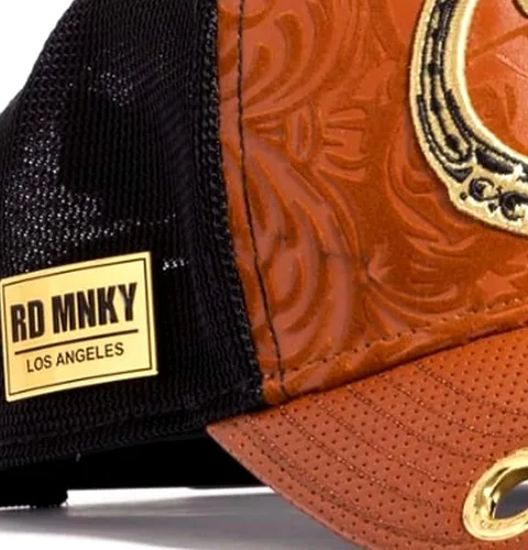 Vista 6 de Red Monkey Designs Gorra de camionero de doble herradura marrón RM1441 de edición limitada, Marrón