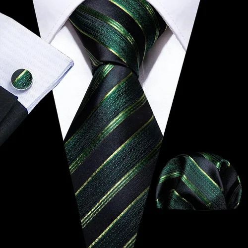 Vista 147 de Barry.Wang Juego de corbatas para hombre, corbata de seda a rayas, tejido a cuadros, gemelos formales, negocios, boda