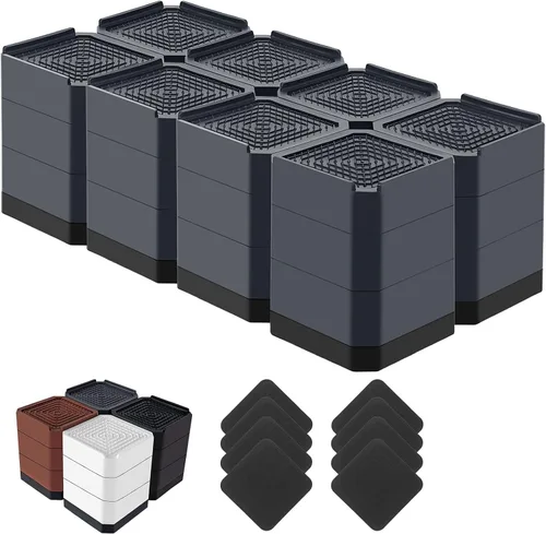 Vista 22 de Elevadores de cama resistentes, bloques elevadores de muebles ajustables de 1.5, 3, 4.3 pulgadas para patas de sofá, mesa, escritorio, refrigerador