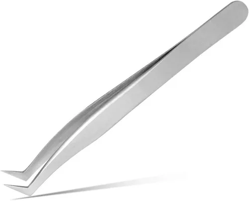Vista 2 de FEITA Pinzas de extensión de pestañas de volumen, pinzas de precisión en forma de L curvadas en ángulo profesional para extensiones de pestañas 3D