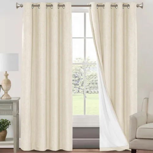 Vista 171 de Cortinas con textura de lino 100% opacas de 64 pulgadas de largo, juego de 2 paneles de cortinas de lino opacas con forro aislante térmico que Arena