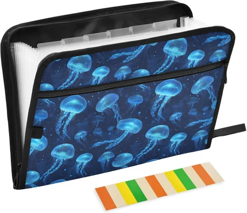 Vista 27 de Carpeta de archivos expandible repelente al agua de mármol azul con 13 bolsillos, organizador de acordeón con bolsillo frontal con cremallera