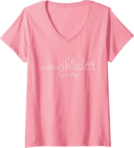 Vista 11 de Camiseta con cuello en V City Skyline Santiago Chile para mujer, Negro