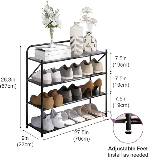 Vista 2 de Zapatero plegable de 4 niveles sin montaje, organizador de zapatos plegable sin instalación, estantes portátiles de metal sólido para armario