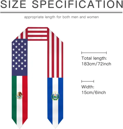 Vista 6 de México, Estados Unidos, Estados Unidos, mezcla de banderas de El Salvador, estolas de graduación, chal, fajín para estudiantes internacionales
