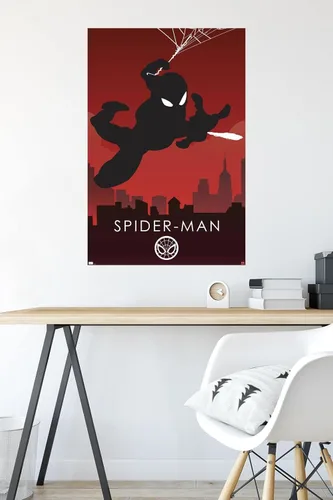 Vista 4 de Trends International Marvel Heroic Silhouette - Póster de pared de Spider-Man, 22.375 x 34 pulgadas, versión sin marco