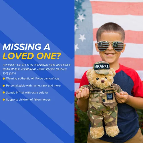 Vista 3 de Oso de peluche personalizado de la Fuerza Aérea de ZZZ Bears, regalo para graduados de campo de entrenamiento, veteranos y seres queridos