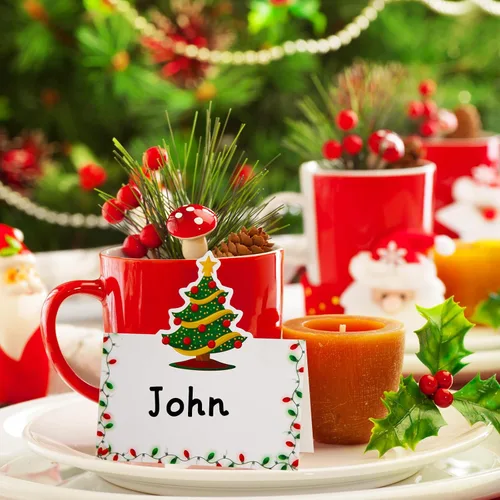 Vista 6 de Tarjetas de lugar de Navidad de Fancy Land para decoración de mesa navideña, 36 piezas de tarjetas de nombre de mesa