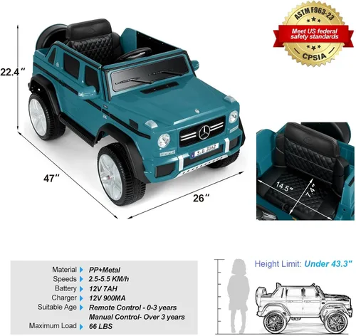 Vista 4 de Mercedes-Benz G650S - Auto de paseo para niños, JOYLDIAS 12V7AH Kids Ride On Truck con control remoto de 2.4 GHz, 3 velocidades, Bluetooth, música