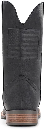 Vista 4 de IUV Botas vaqueras para hombre, botas occidentales tradicionales con bandera estadounidense, retro, punta cuadrada, botas de trabajo de campo