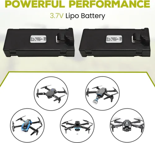 Vista 2 de sea jump 2PCS 3.7V 1000mAh Batería Lipo Adecuada para E88 E88MAX E99 E99MAX BD101 P15PRO P8 A13 A15 K10MAX RC Drone, Piezas de Repuesto de Batería
