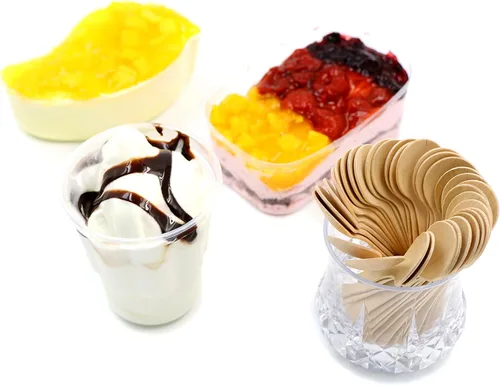 Vista 6 de Cucharas de postre de helado de madera de 3.9 pulgadas, cubiertos de madera desechables, paquete de 100