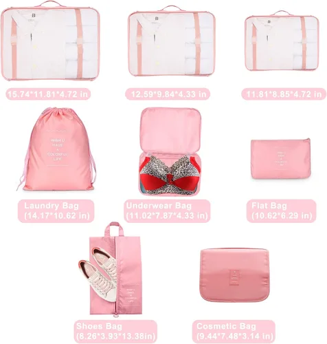 Vista 2 de YSBYWSYR 8 cubos de embalaje para maletas, organizador de bolsas de viaje para equipaje, artículos esenciales de viaje ligeros, ropa zapatos