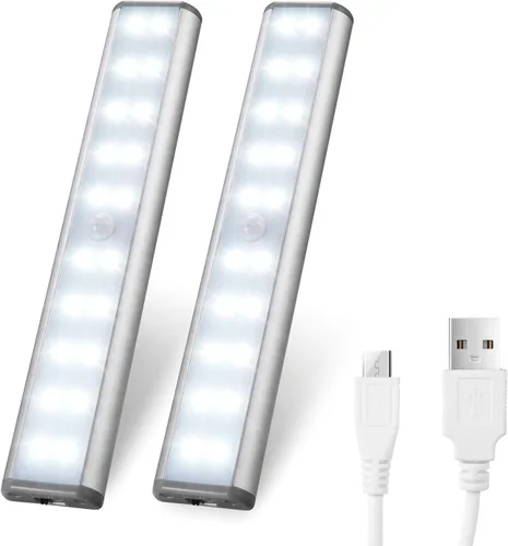 Vista 11 de [Versión mejorada] 10 luces LED de armario recargables por USB con sensor de movimiento, 3 modos de luz (G, encendido y apagado), carcasa