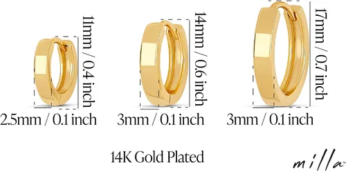 Vista 3 de MILLA Aretes tipo huggie de oro de 14 quilates o plata de ley para mujer, paquete múltiple e individuales, aretes para mujer, aretes de moda Y2K