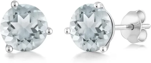 Vista 109 de Gem Stone King Aretes de oro de 14 quilates, 0.236 in, piedra natal redonda, Martini, 3 puntas, aretes de oro para mujer