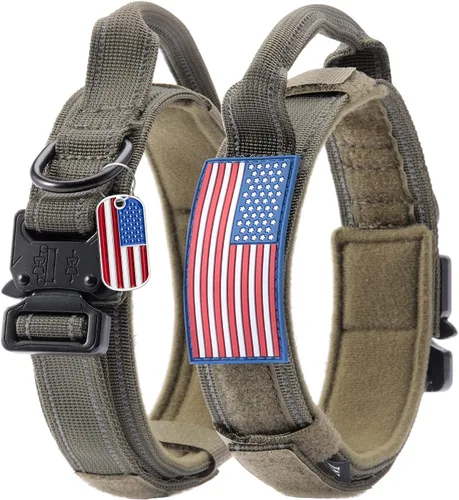 Vista 8 de Collar táctico reflectante para perro, ajustable para entrenamiento y servicio, collar de perro K9 con hebilla de metal resistente de nailon militar