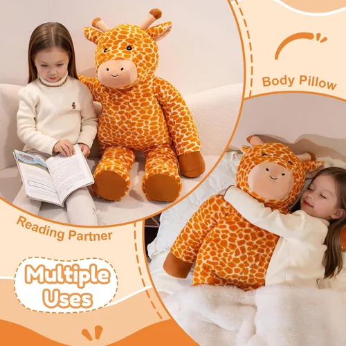 Vista 5 de SQEQE Peluche de jirafa grande de 39 pulgadas, jirafa de peluche gigante para niños y adultos, lindos peluches enormes para cumpleaños, Navidad