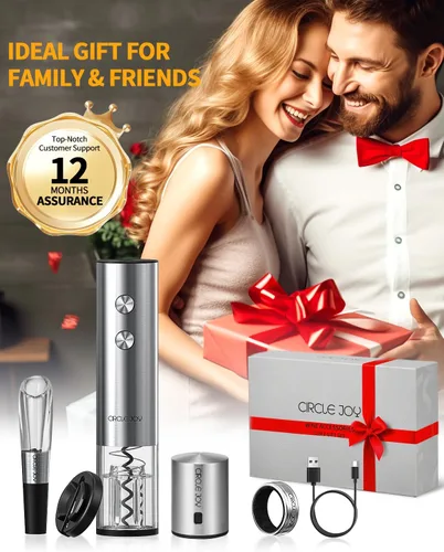 Vista 7 de CIRCLE JOY Abrevino eléctrico recargable 5 en 1 acero inoxidable juego de regalo de vino con cortador de aluminio, vertedor aireador de vino, anillo