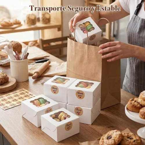 Vista 7 de VGOODALL 15 cajas de galletas, 4 x 4 x 2.4 pulgadas, mini cajas blancas de panadería con ventana para pasteles pequeños, postres, pasteles, donas 15