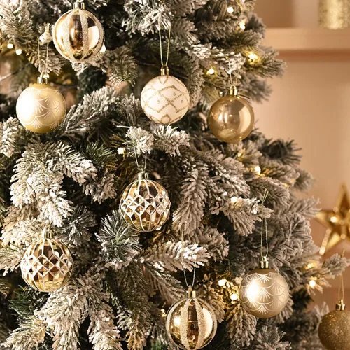 Vista 2 de Valery Madelyn Juego de Adornos Navideños para Árbol de Navidad, 30 Piezas de 5 cm Adornos de Bolas de Navidad Inastillables en Blanco y Oro Oro