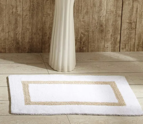 Vista 128 de Better Trends - Alfombra de baño 100% algodón reversible, altamente absorbente y lavable a máquina, suave, tapete de ducha para piso de baño