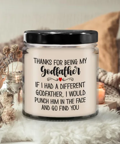 Vista 2 de Gracias por ser mi padrino Vela divertida Navidad Cumpleaños Día del Padre Ideas para él Bautismo Bautizo Favores para Padrino 9 Oz. Vanilla Soja Sce