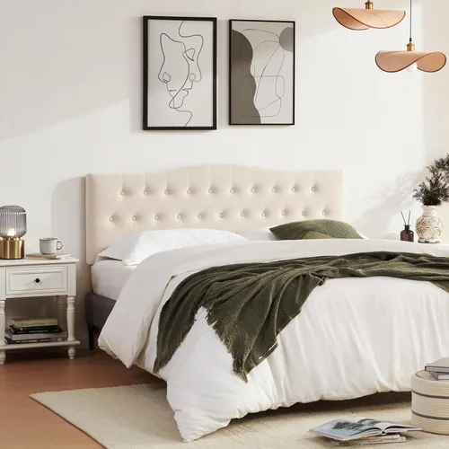 Vista 7 de Huatean Home - Cabecera tapizada y capitonada de tamaño completo, cabecera XL de madera maciza resistente y duradera, cabecera de tela con altura