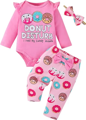 Vista 13 de Fullfamous Conjunto de mameluco y pantalón de 3 piezas con volantes de manga larga para bebé niña christmas 1