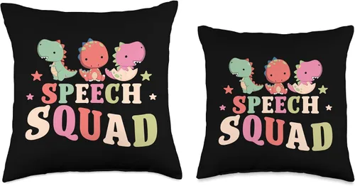 Vista 3 de CharlIan Minds - Speak Solutions Speech Therapy Squad Cute Dinosaur - Almohada de patólogo, terapia del habla, 16 x 16 pulgadas, multicolor