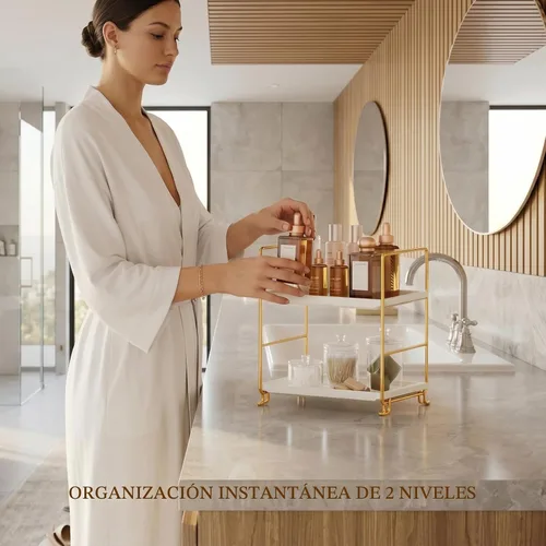 Vista 6 de FSyueyun Organizador de Encimera de Baño de 2 Niveles, Instalación Sin Herramientas, Organizador de Estante de Maquillaje de Plásticos Premium